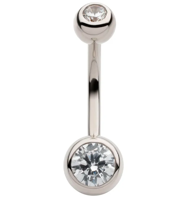 14kt White Gold Bezel Clear CZ Belly Button Ring
