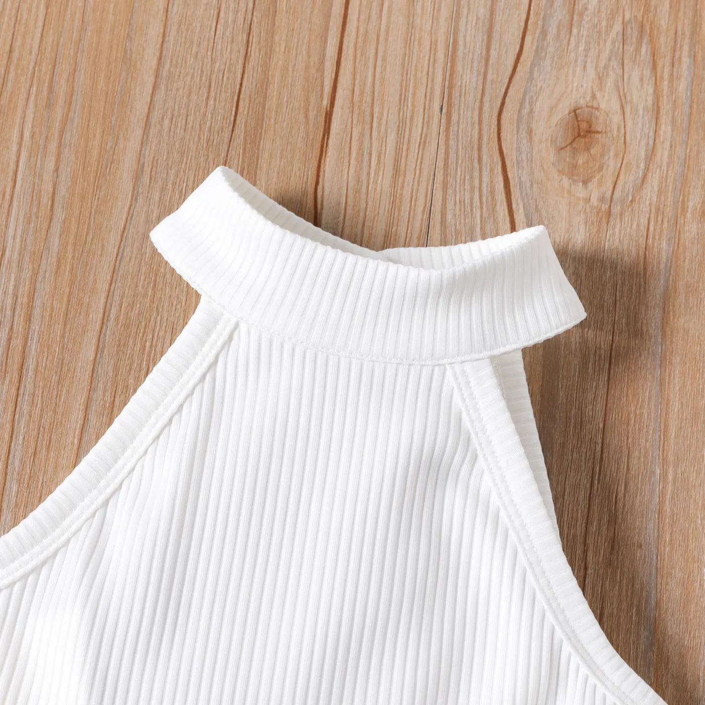 2pcs Toddler Girl Ribbed Halter Tank Top and Belted Shorts Set