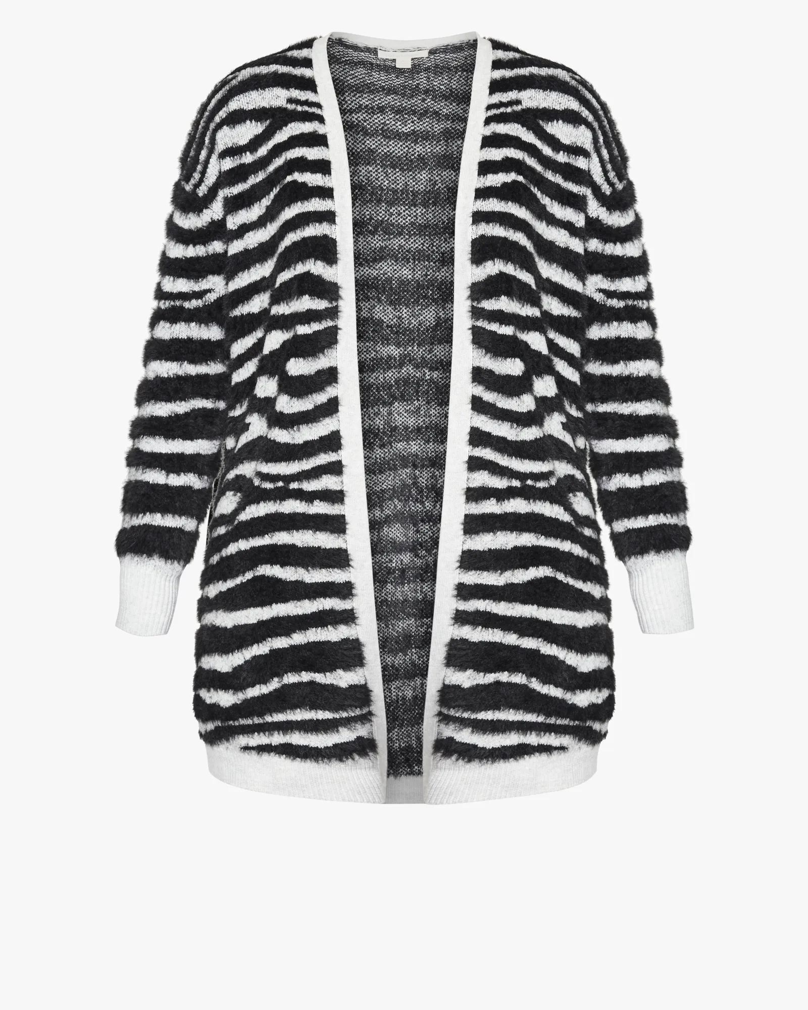 Alana Fluffy Sweater Cardigan | Light Grey / Black