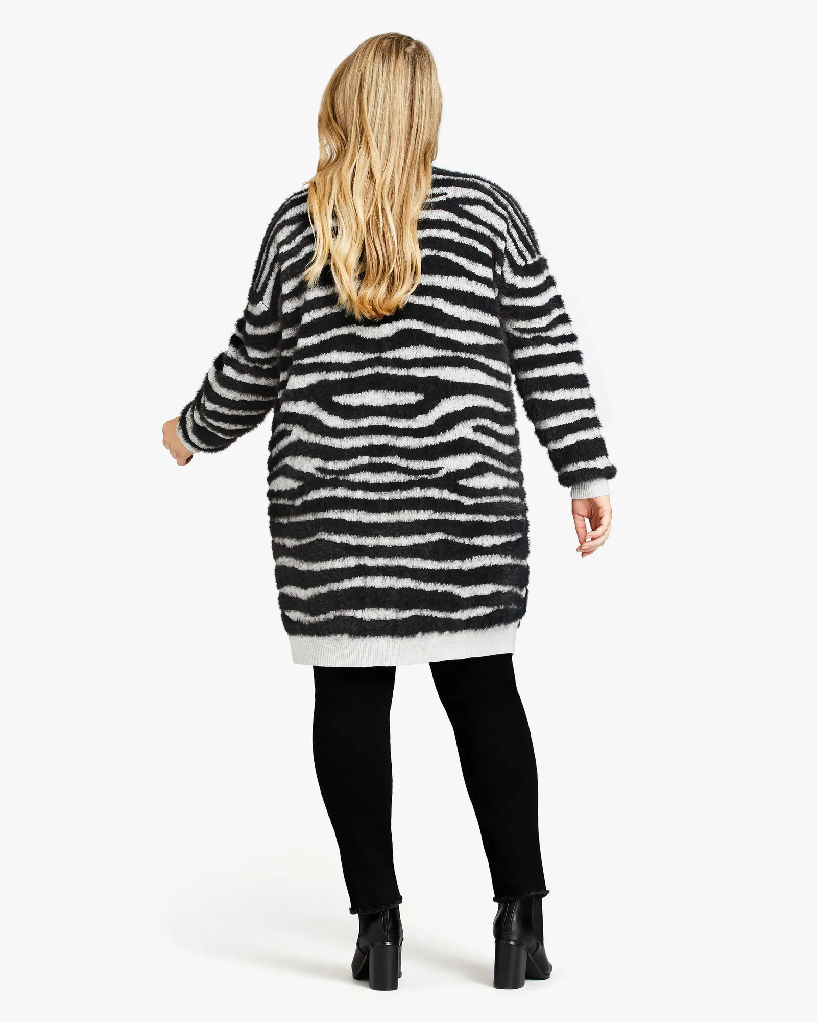 Alana Fluffy Sweater Cardigan | Light Grey / Black