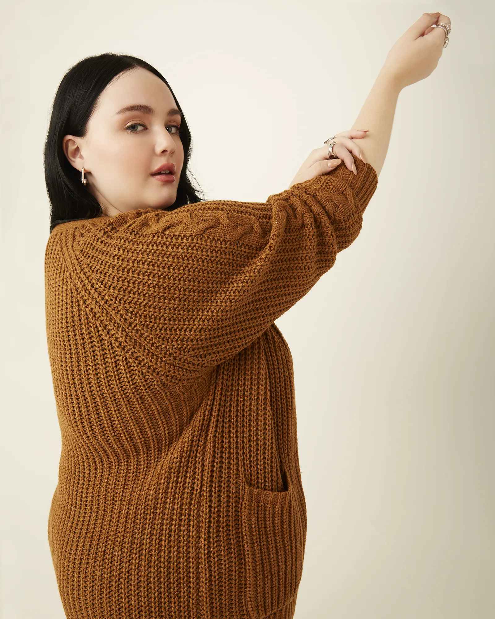 Aubrie Open-Front Sweater Cardigan | Brown