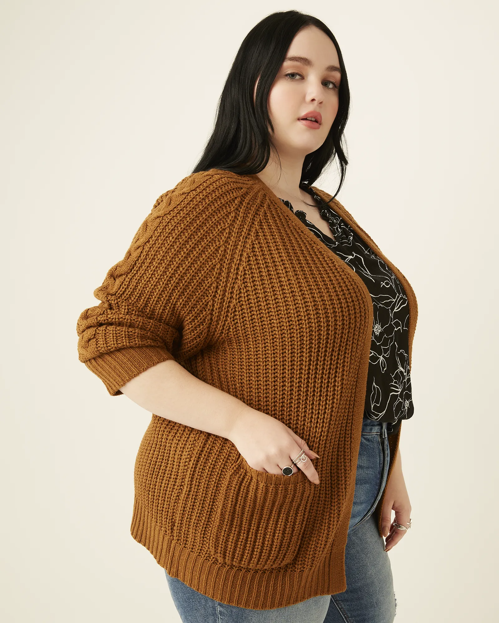 Aubrie Open-Front Sweater Cardigan | Brown