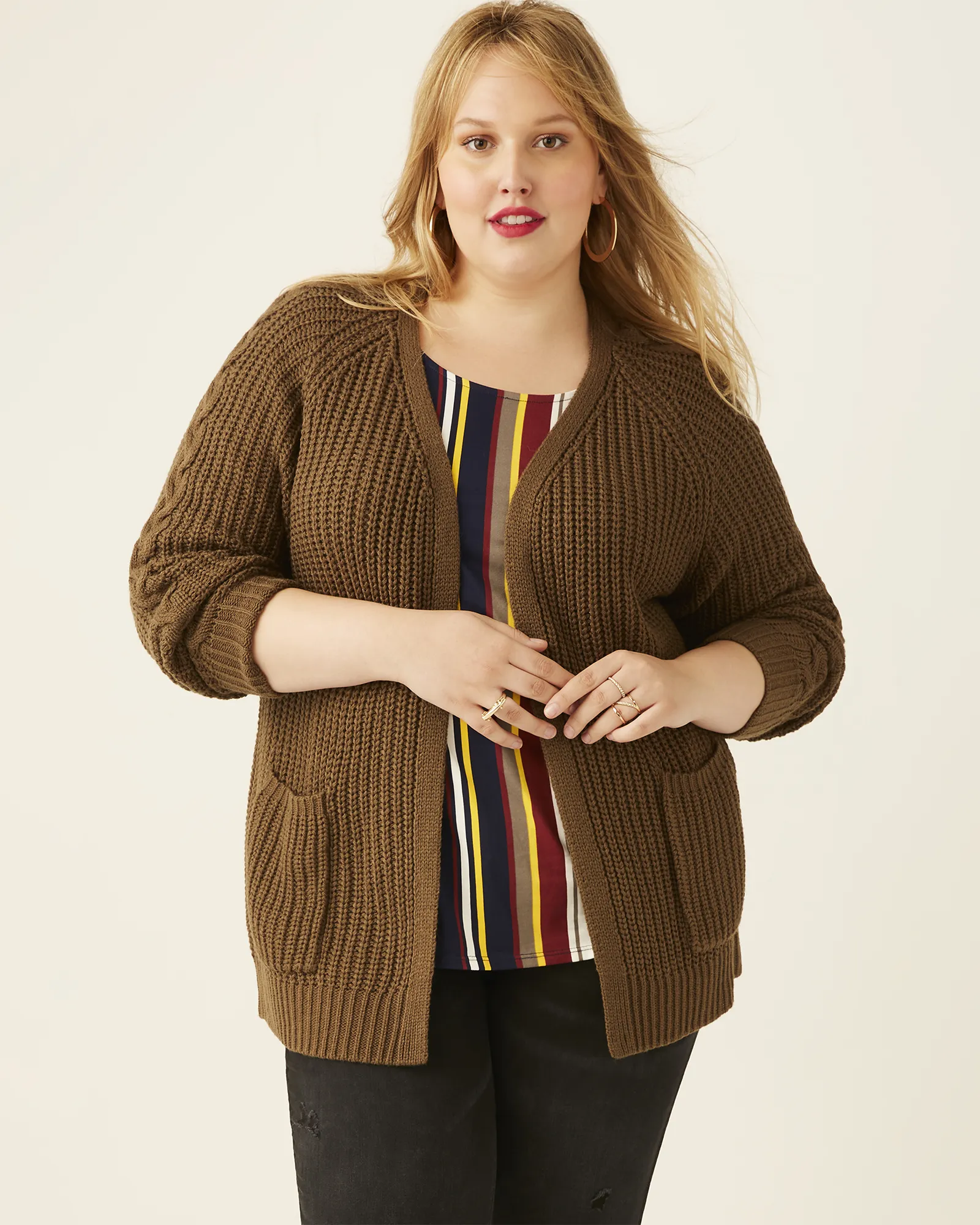 Aubrie Open-Front Sweater Cardigan | Olive Green