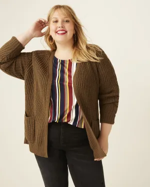 Aubrie Open-Front Sweater Cardigan | Olive Green