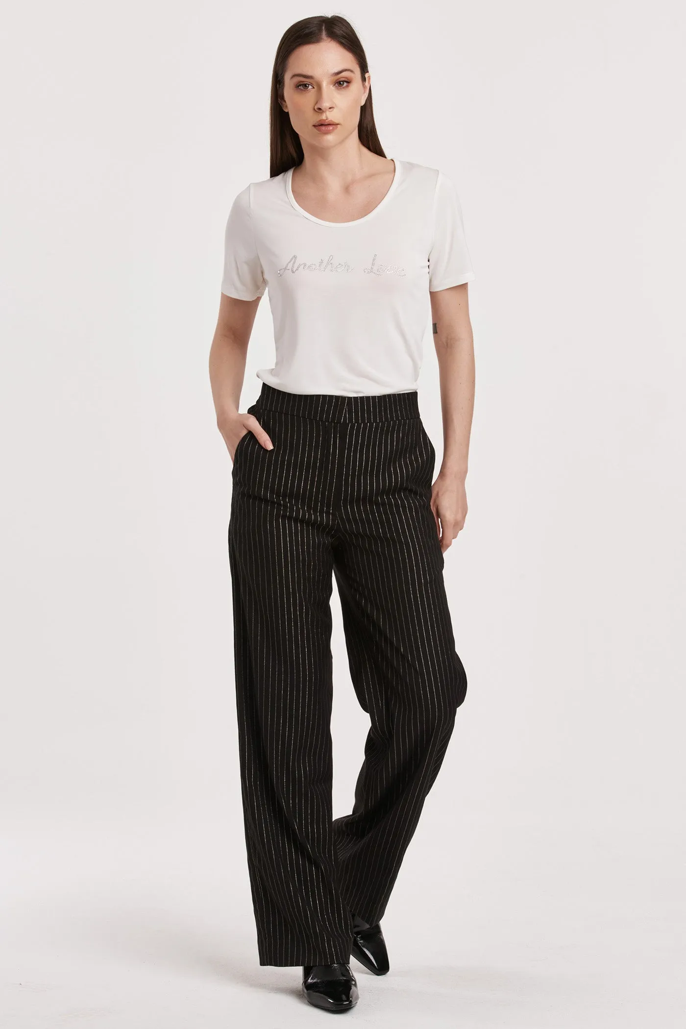 AZULA TROUSER BLACK/SILVER PINSTRIPE