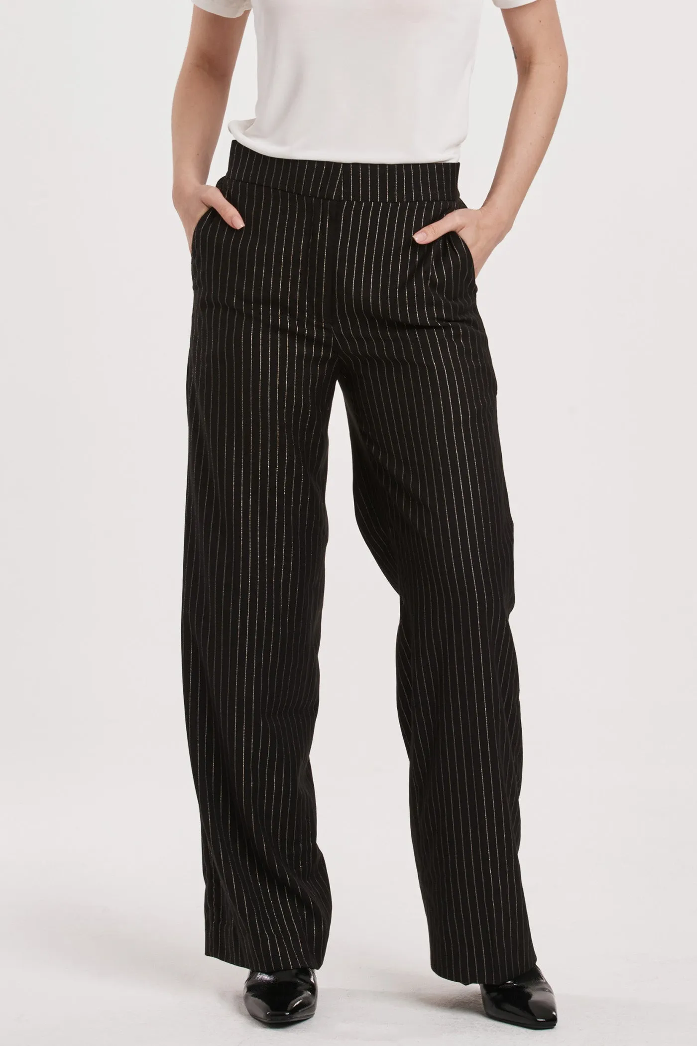AZULA TROUSER BLACK/SILVER PINSTRIPE