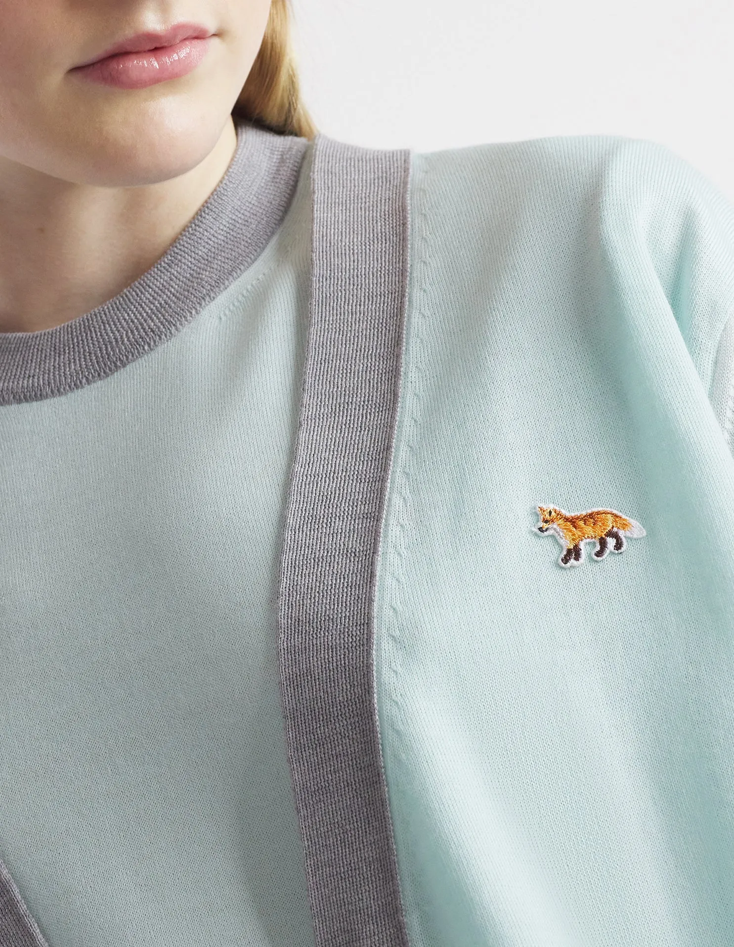 BABY FOX PATCH COLOR BLOCK CARDIGAN