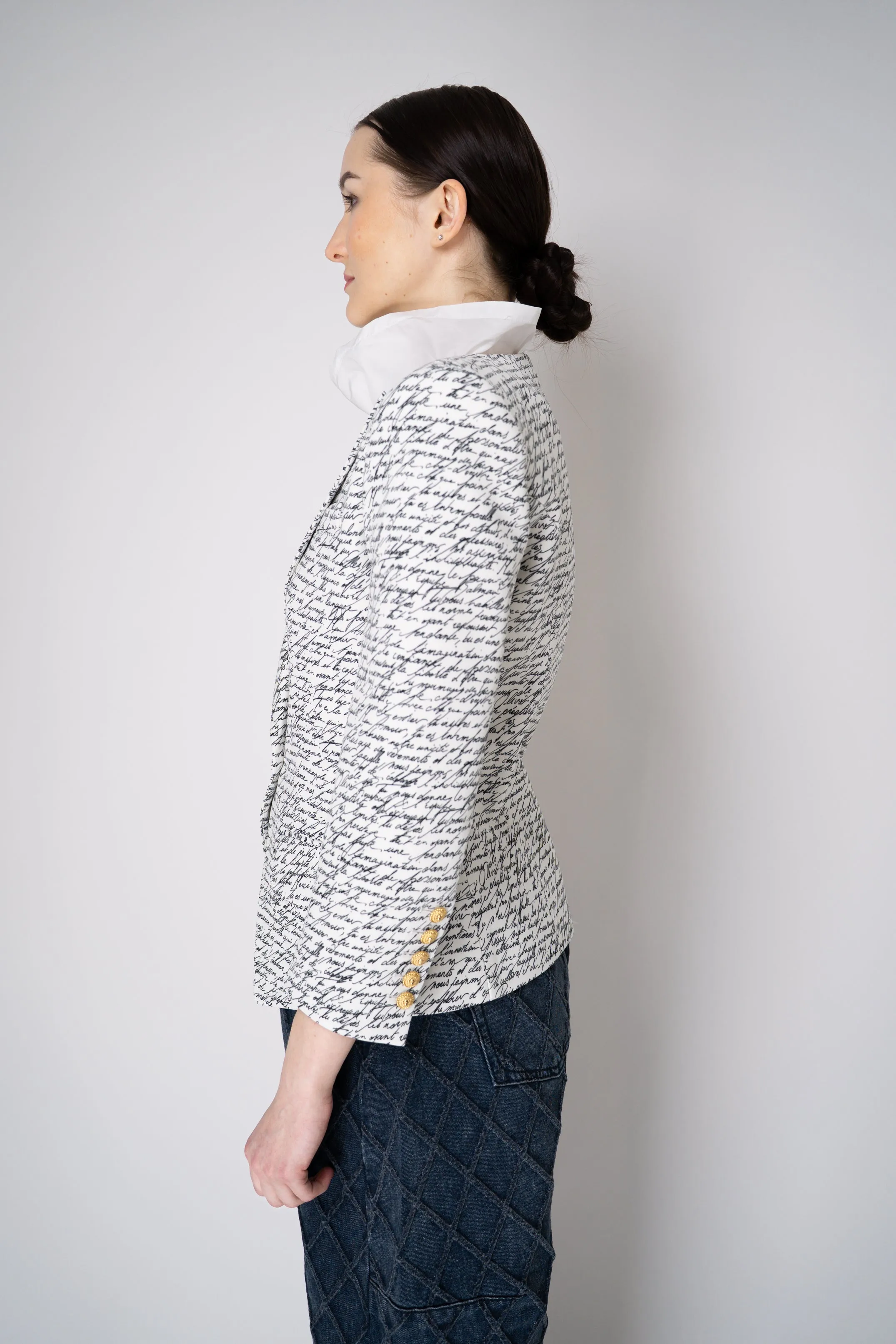 Balmain Single Button Jacket with "Love Letter" Print in White and Black