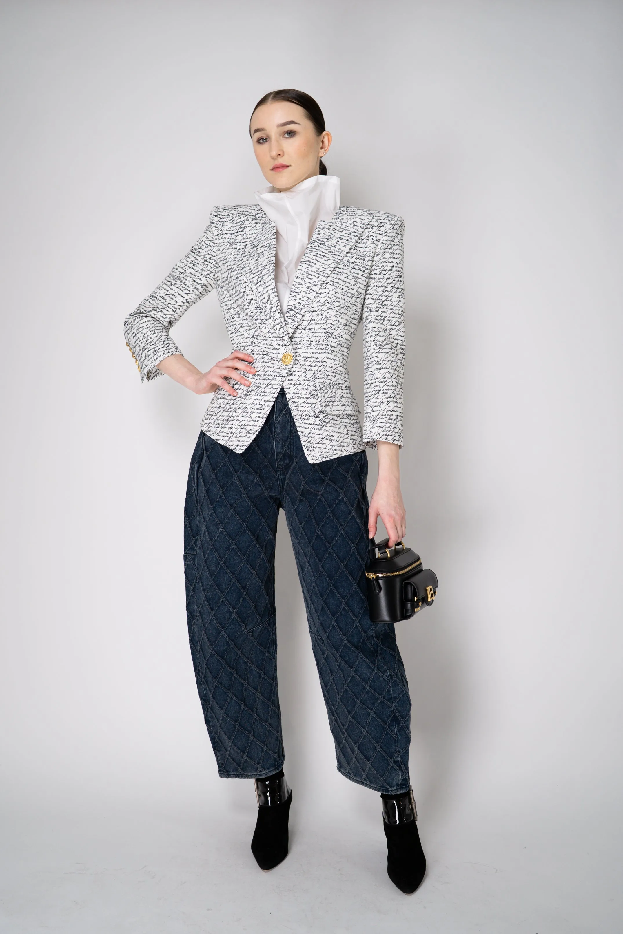 Balmain Single Button Jacket with "Love Letter" Print in White and Black