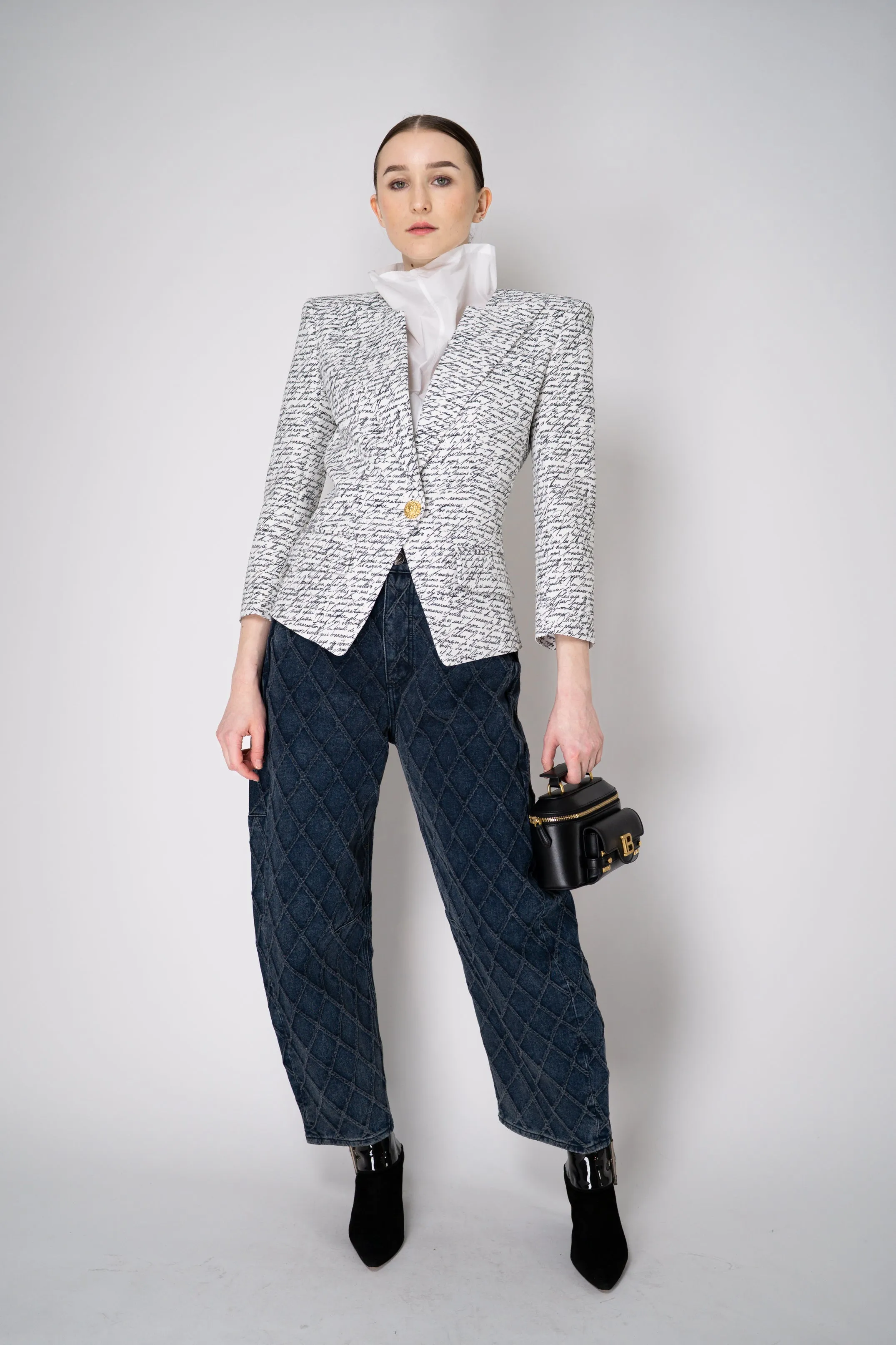 Balmain Single Button Jacket with "Love Letter" Print in White and Black