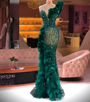Beaded Ruffles Sequins Formal Tulle Gowns