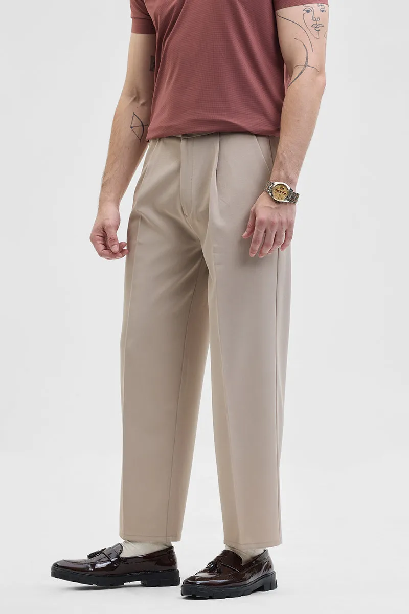 Beige Relaxed Fit Korean Trousers