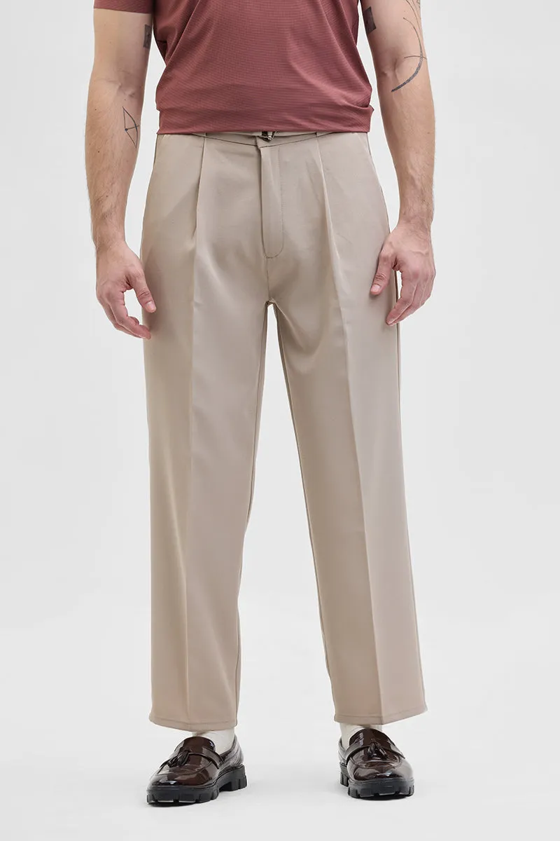 Beige Relaxed Fit Korean Trousers