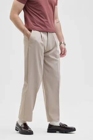 Beige Relaxed Fit Korean Trousers