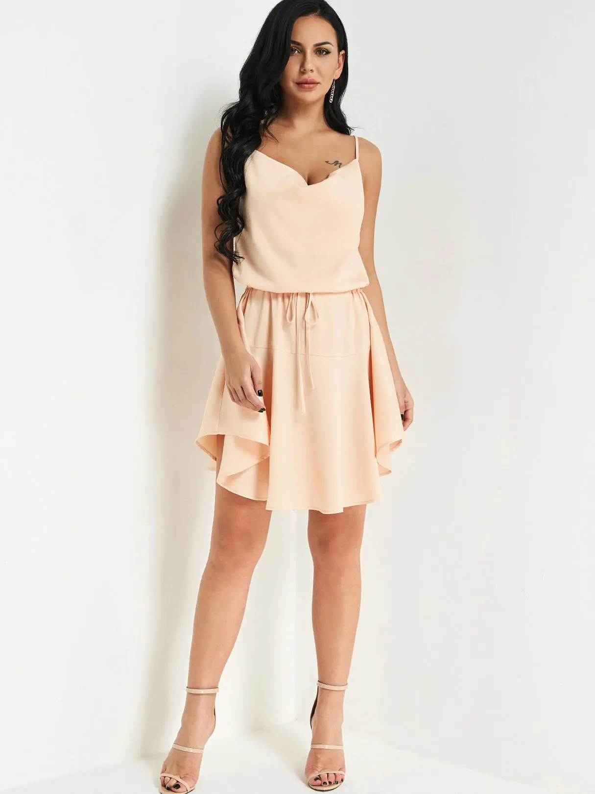 Beige Sleeveless Spaghetti Strap Casual Dresses