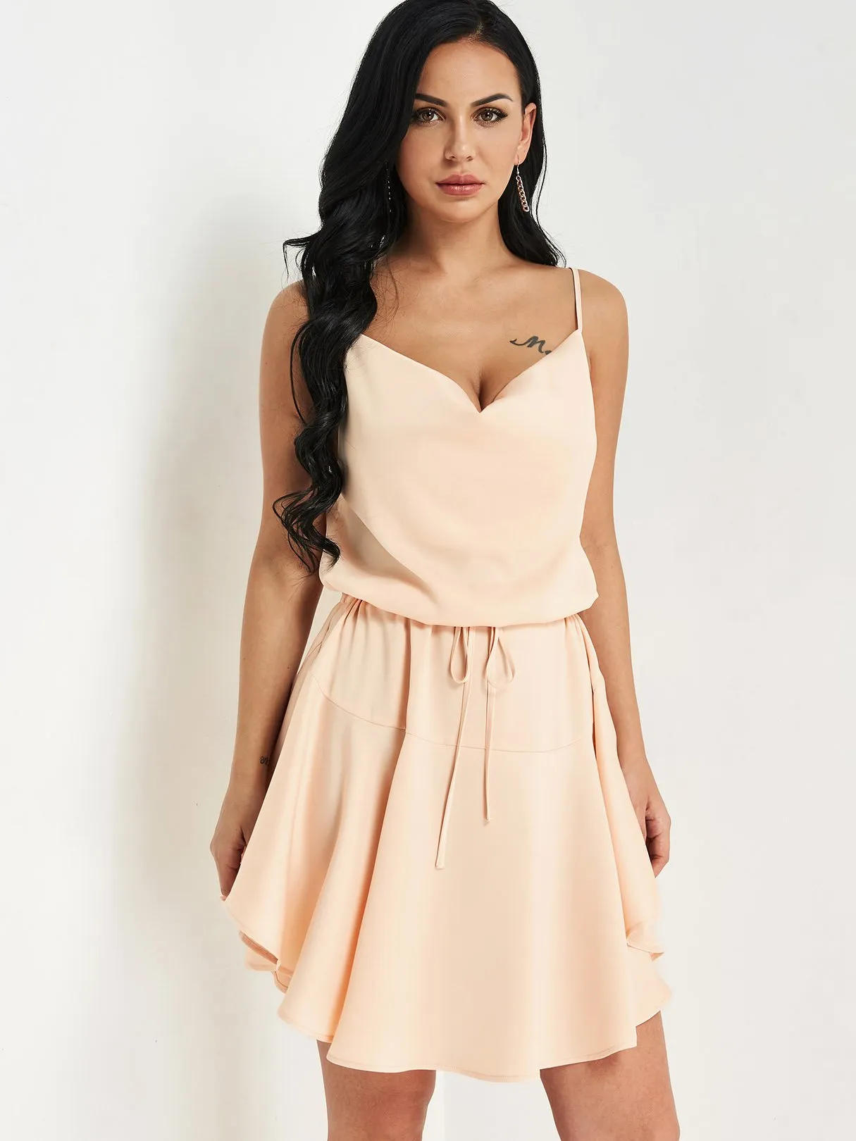 Beige Sleeveless Spaghetti Strap Casual Dresses