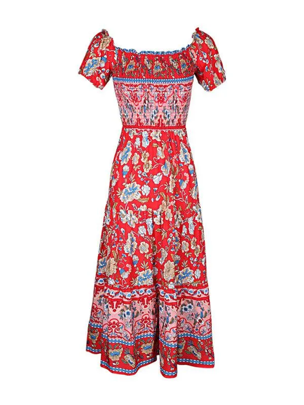 Bohemian Chic One-Shoulder Maxi Dress with Distinctive Ethnic Print