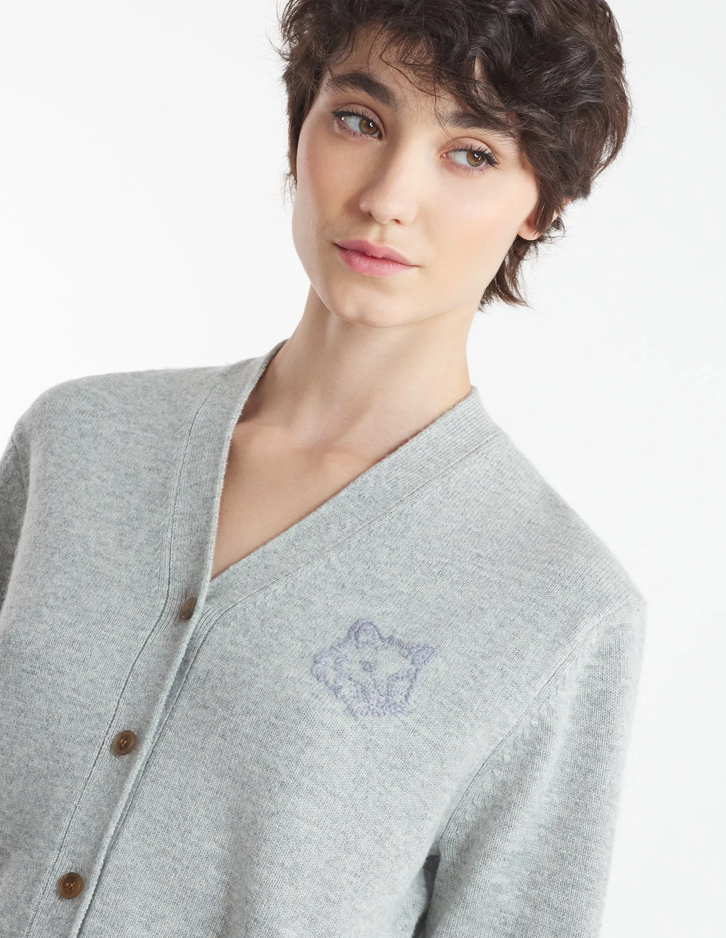 BOLD FOX HEAD EMBROIDERED CROPPED CARDIGAN