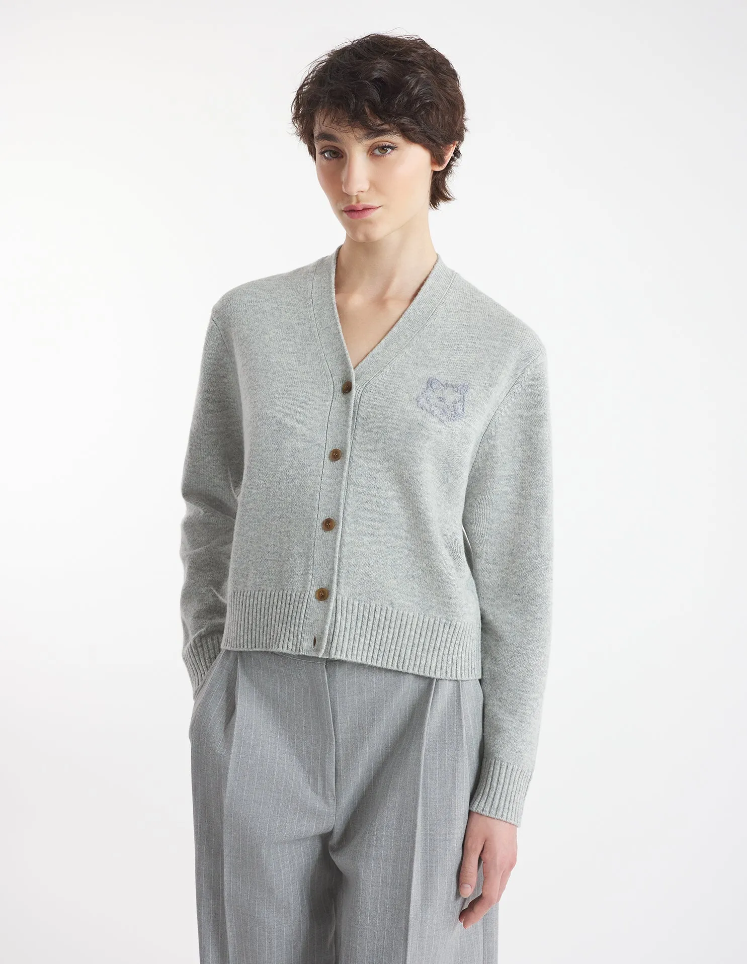 BOLD FOX HEAD EMBROIDERED CROPPED CARDIGAN