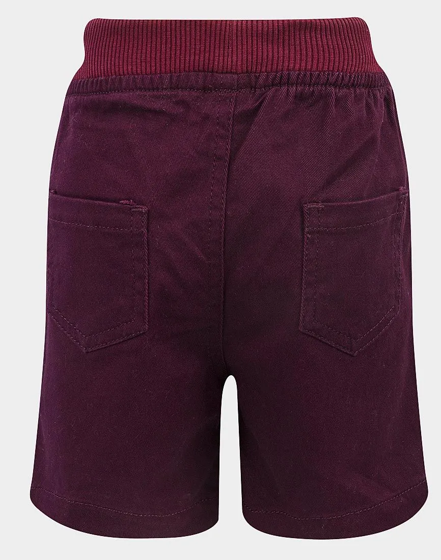 Boys Burgundy Cotton Ribbed Elastic Waist Drawstring Pull-On Shorts