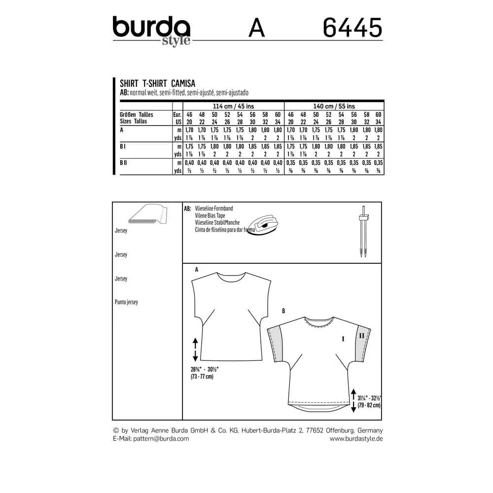 BURDA - 6445 Top - Overcut Shoulders - Round Neckline