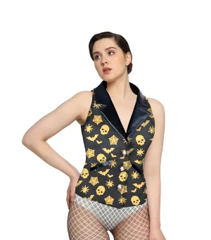Camille Spider Printed Fabric Notch Collar Waistcoat Camille Spider Printed Fabric Notch Collar Waistcoat