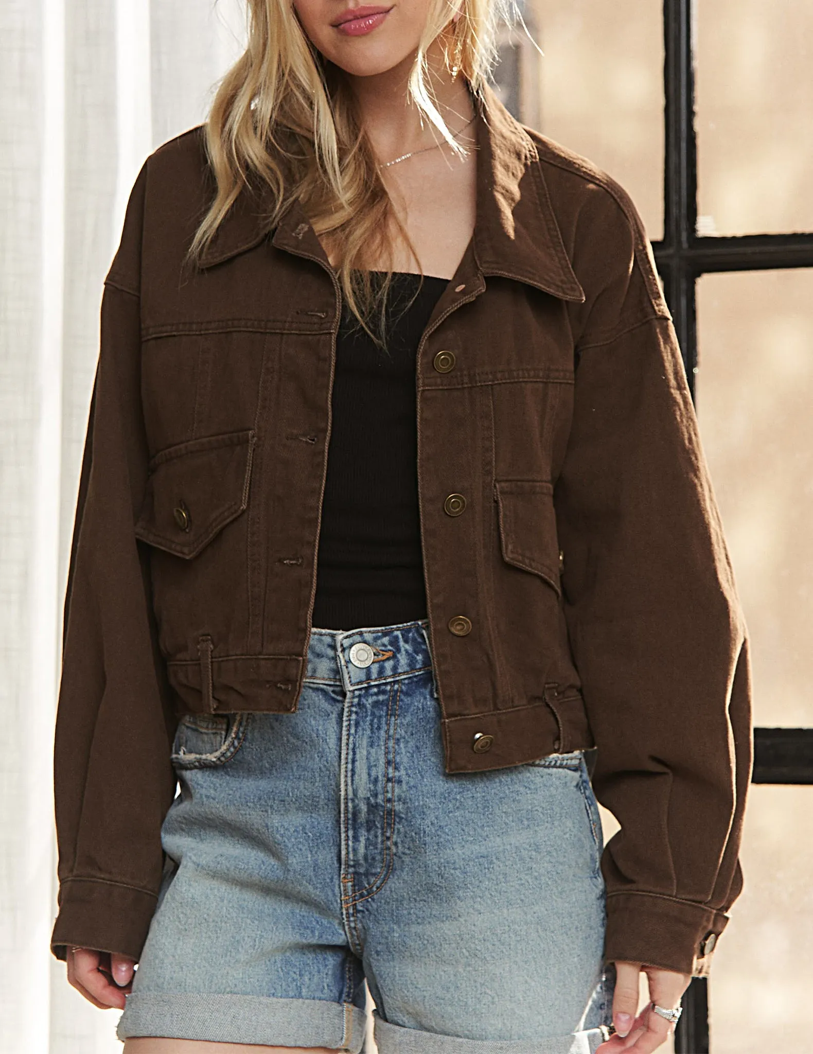 Casey Cropped Chocolate Cotton Jacket