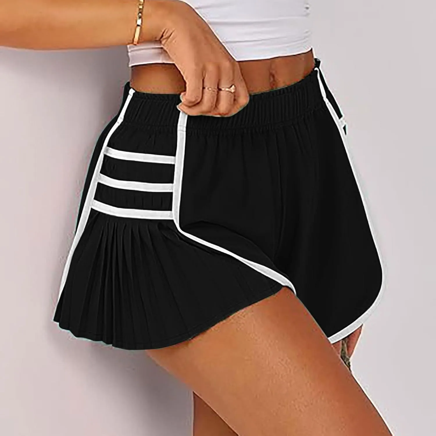 Casual Elastic High Waisted Wide Leg Shorts Summer Quick Dry Baggy Hem Skirt Shorts for Outdoor Athletic Running Sports