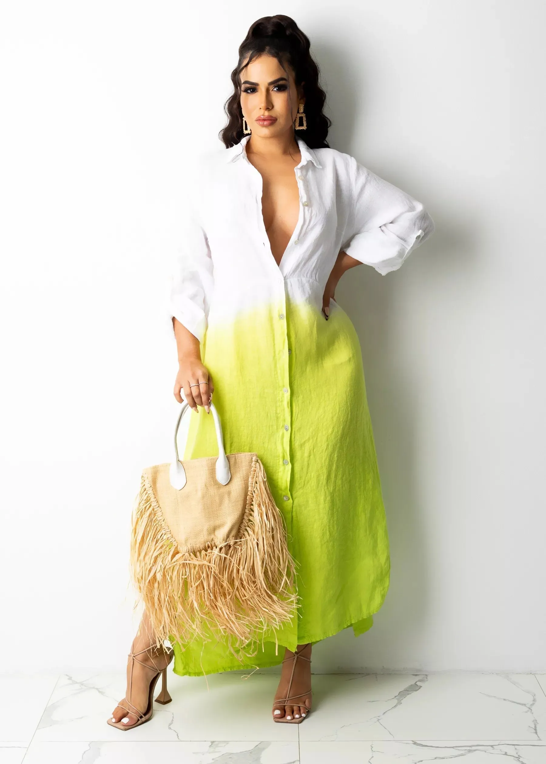 Casual solid color loose shirt dress