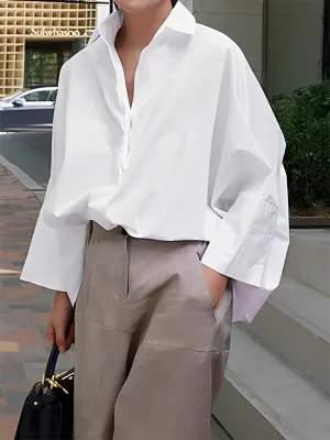 Chicmy-Long Sleeves Loose Solid Color Lapel Collar Blouses&Shirts Tops
