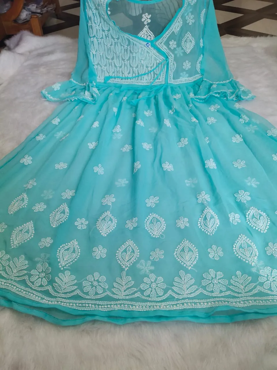 Chiffon Hand Embroidery Gown-SHK1094