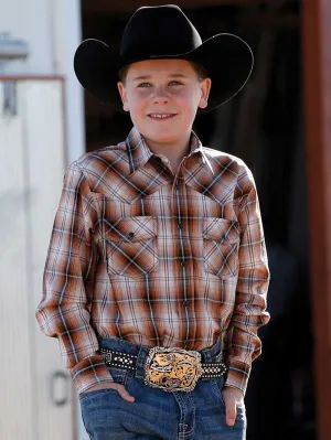 Cinch MTW7020088 Kids Long Sleeve Western Snap Shirt Brown