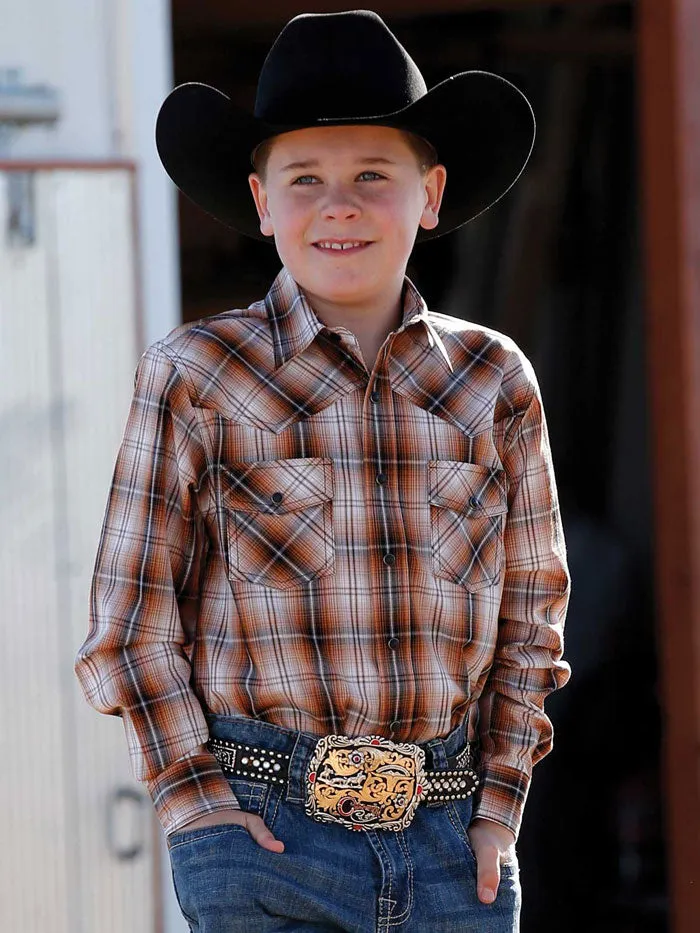 Cinch MTW7020088 Kids Long Sleeve Western Snap Shirt Brown
