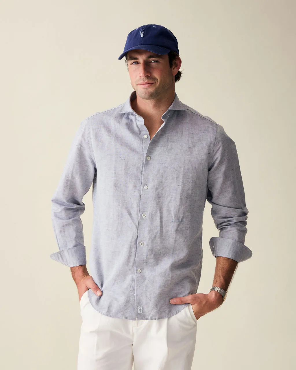 Classic Asphalt Black Linen-Blend Shirt