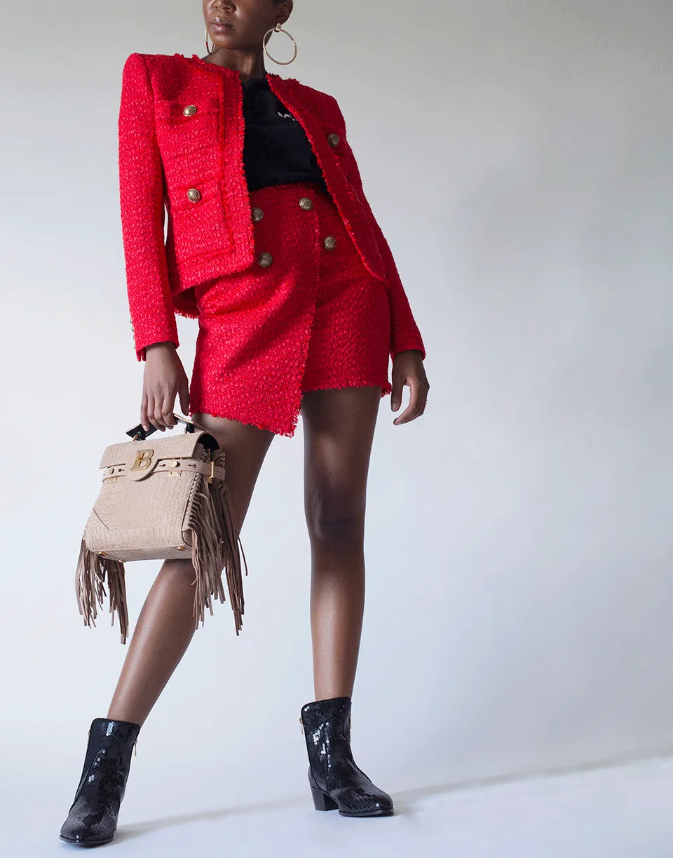 Collarless Four Pocket Tweed Jacket