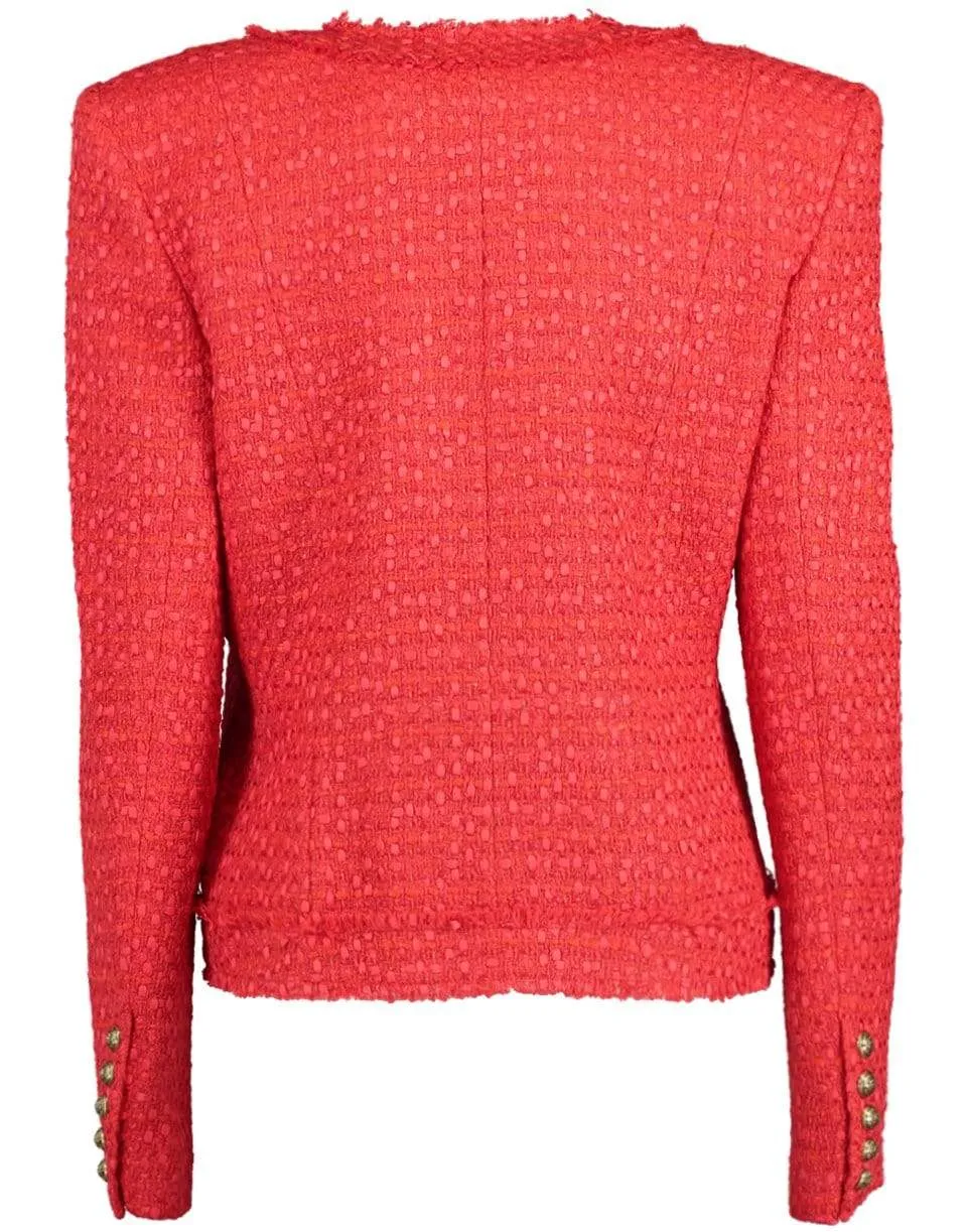 Collarless Four Pocket Tweed Jacket