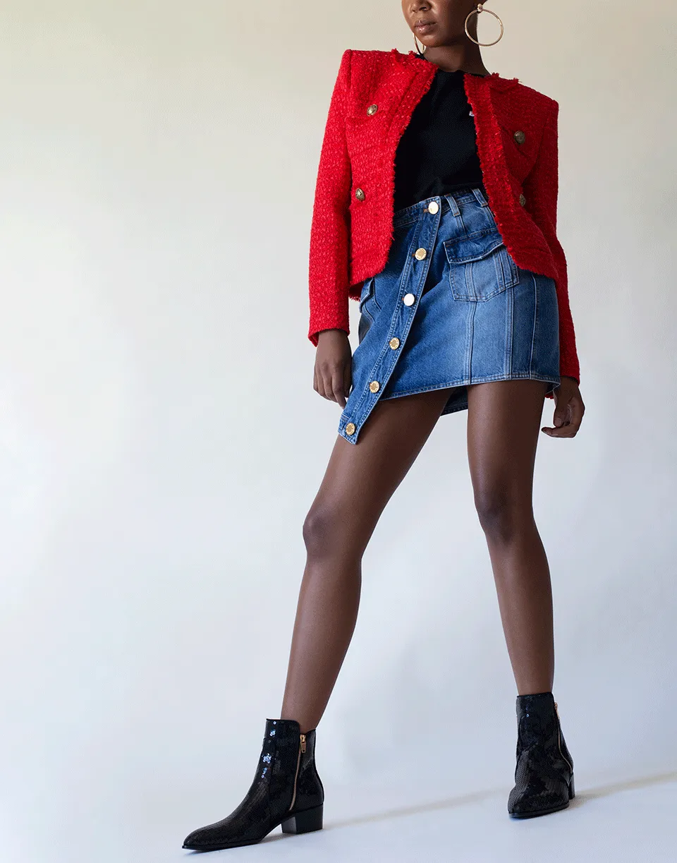 Collarless Four Pocket Tweed Jacket