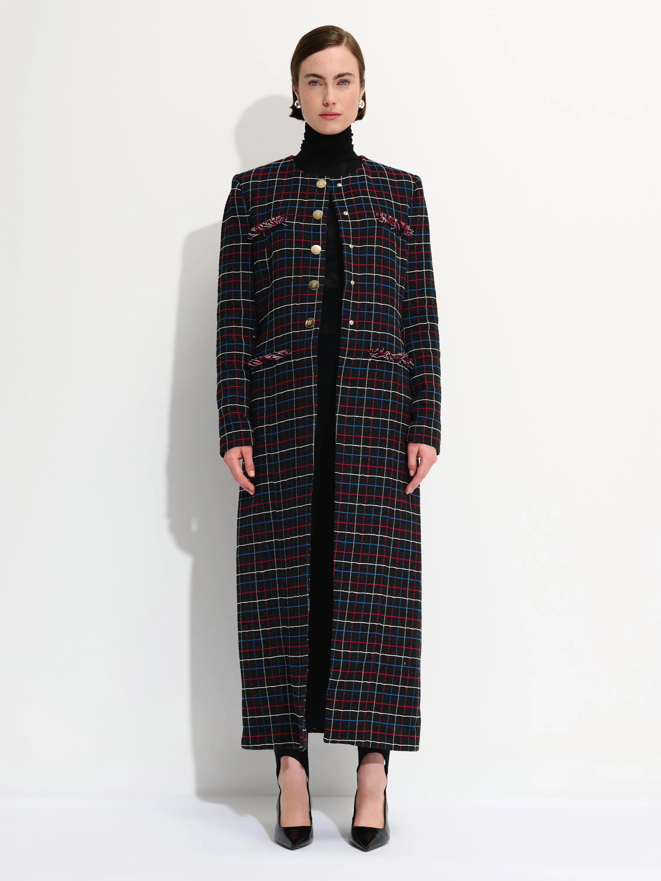 Contrasting Tweed Coat