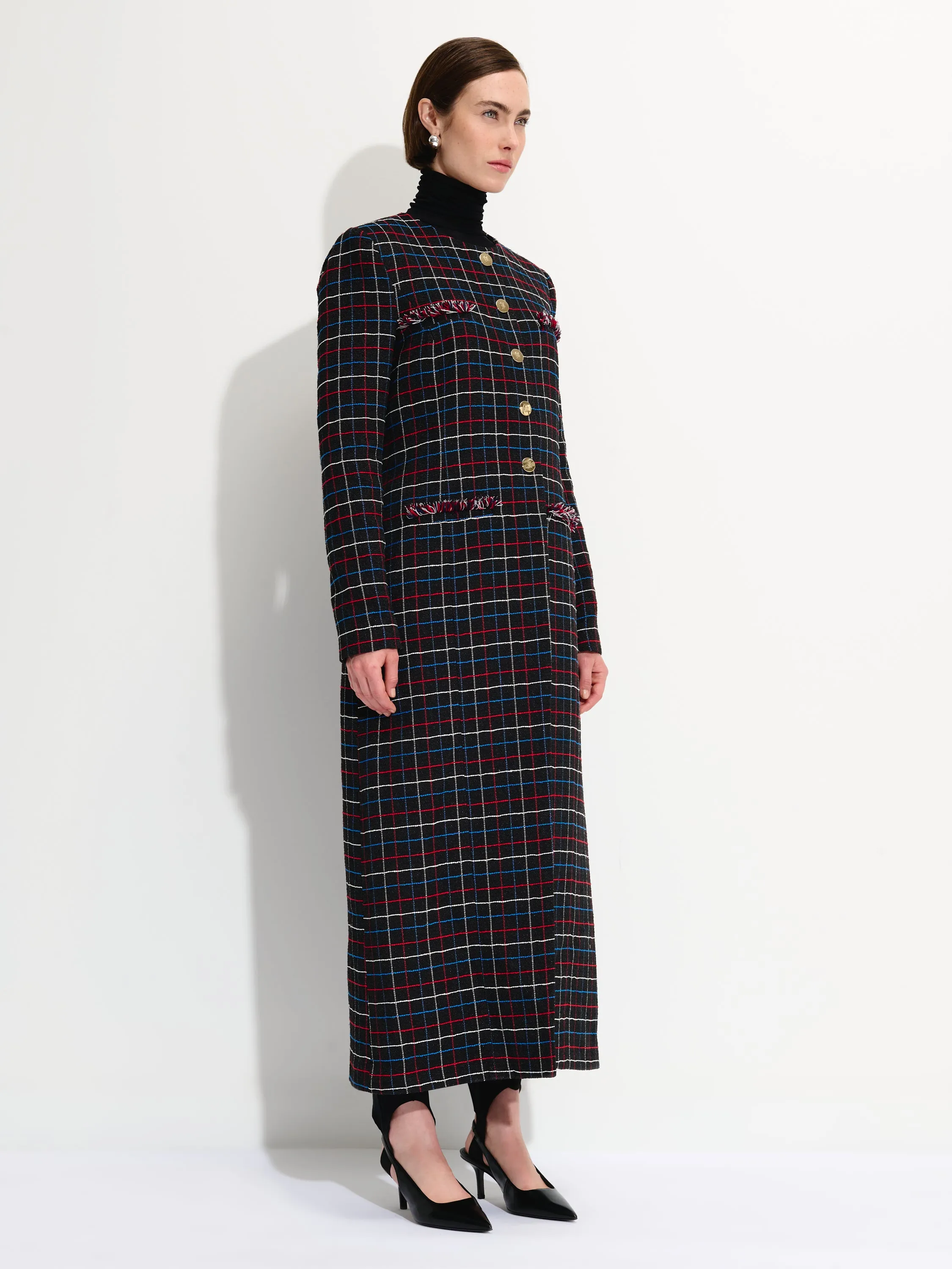 Contrasting Tweed Coat