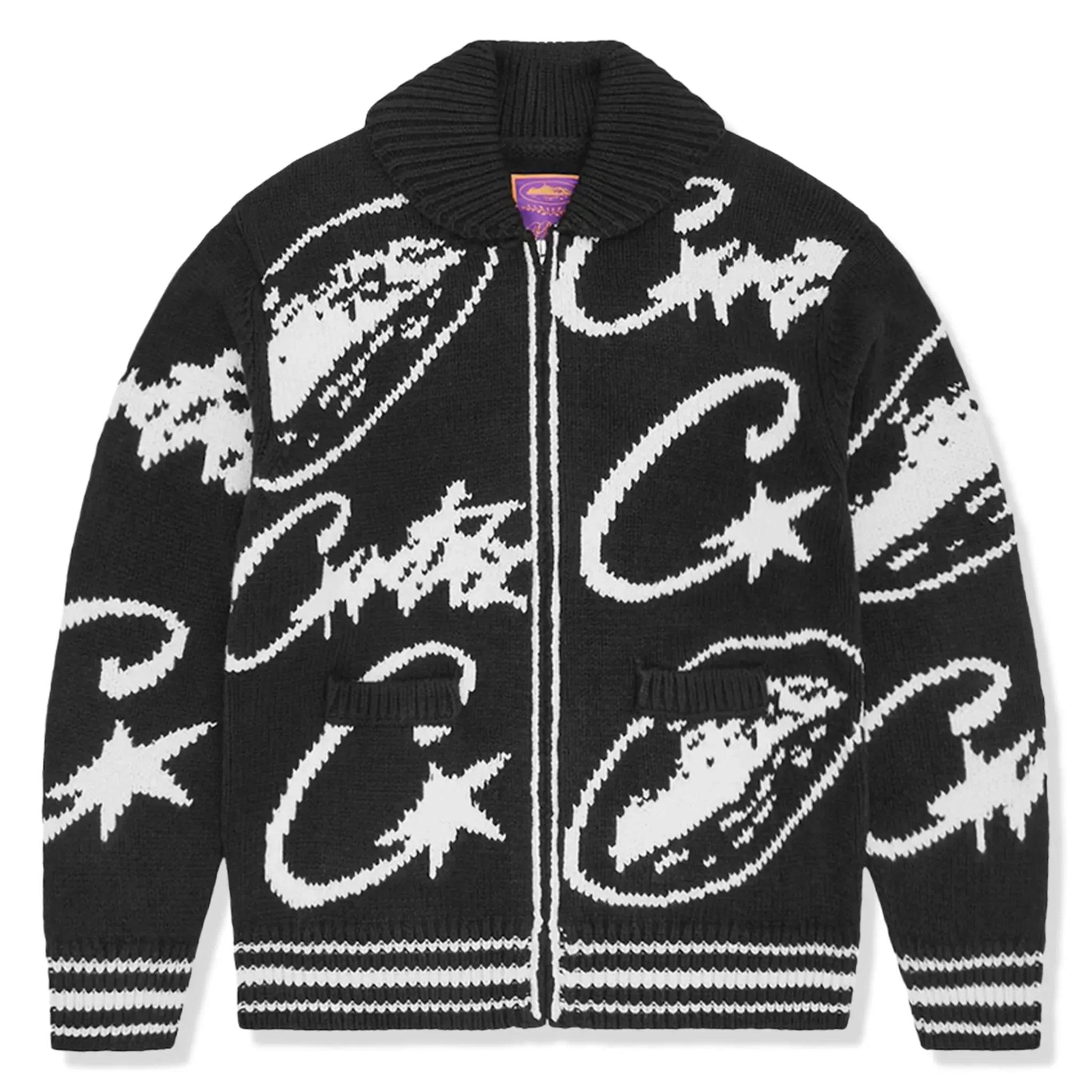 Corteiz VVS Jacquard Black Knit Zip Jacket