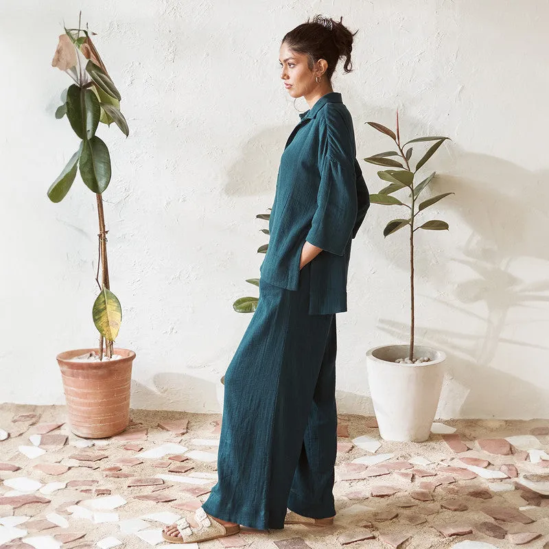 Cotton Solid Co Ord Set For Women | Top & Pant | Blue