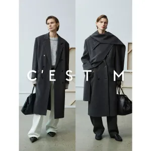 Double-Breasted Wool Coat with Hood