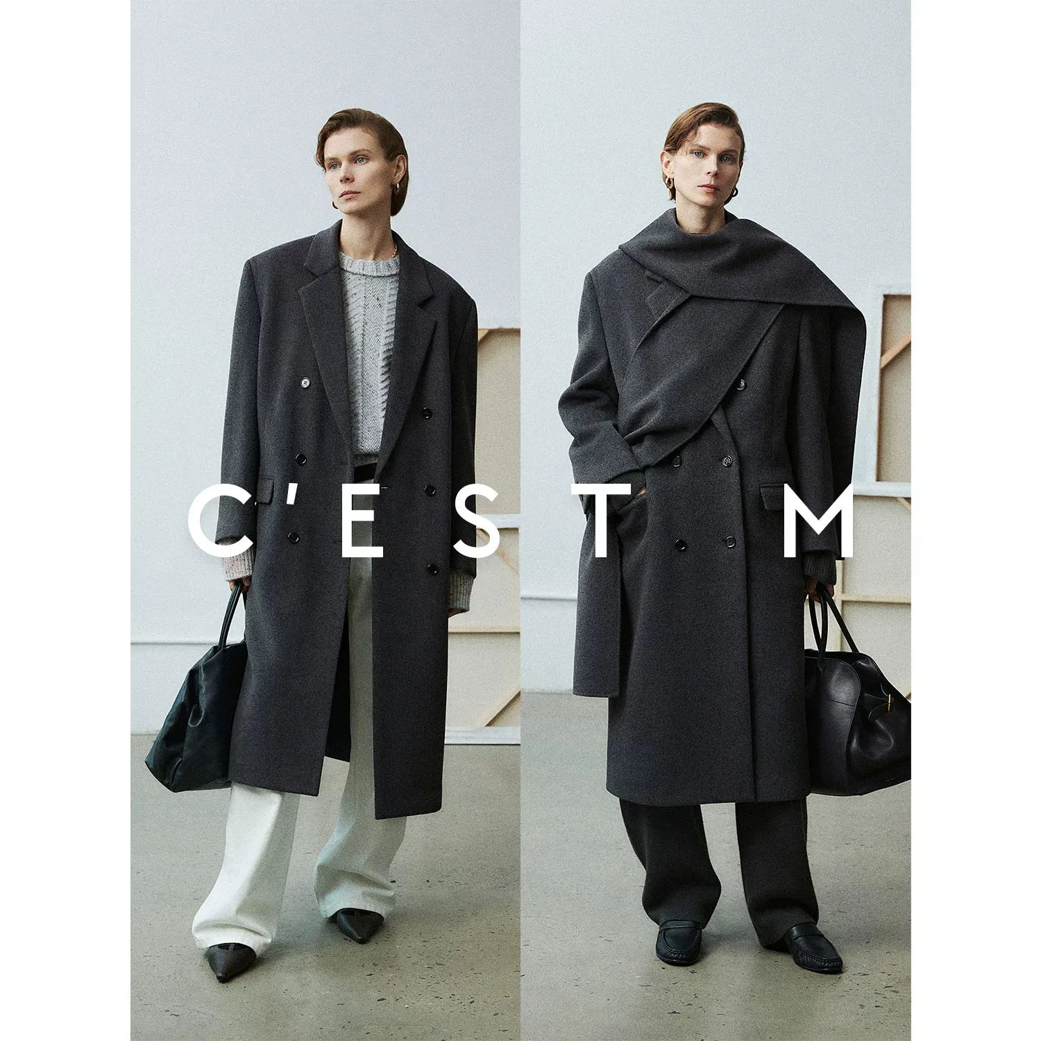 Double-Breasted Wool Coat with Hood