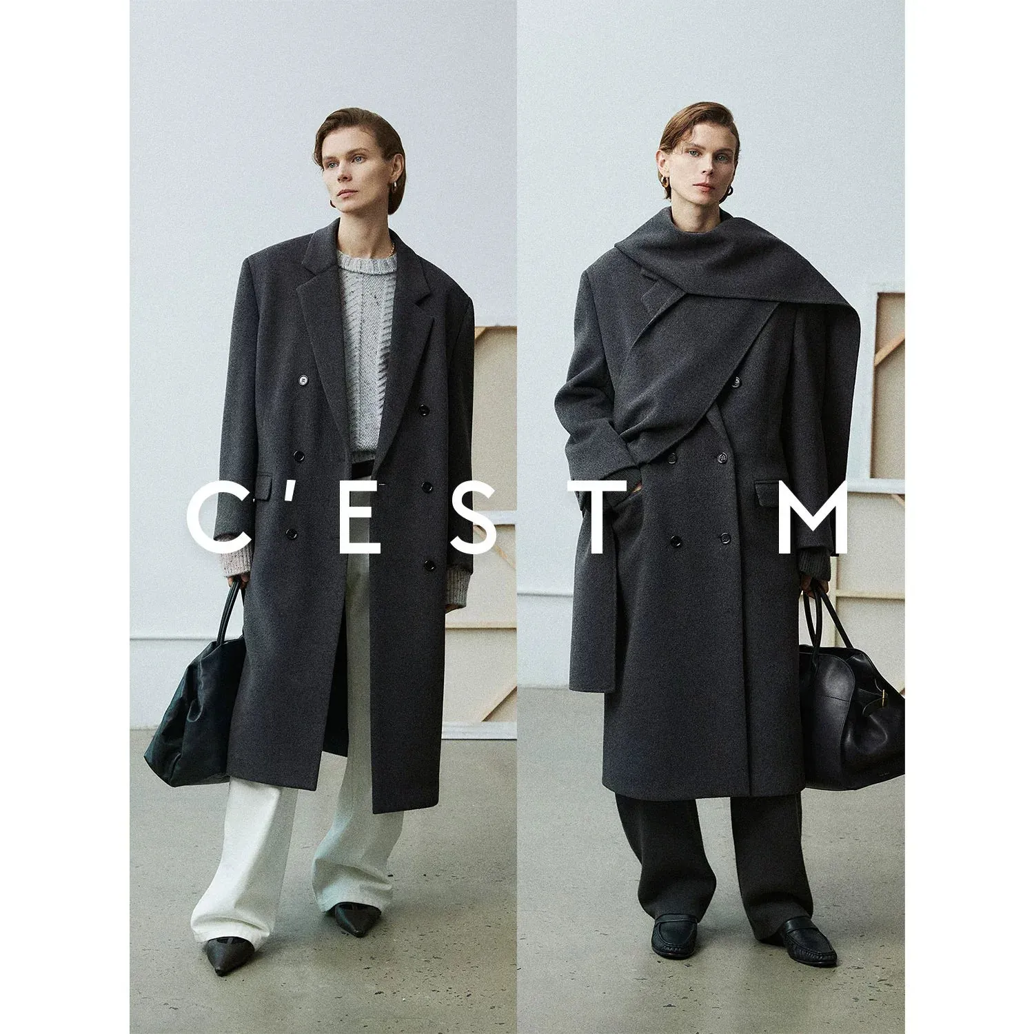 Double-Breasted Wool Coat with Hood