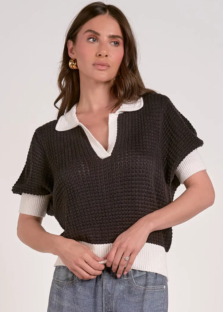 Elan Margo S/S Sweater - Black/ White