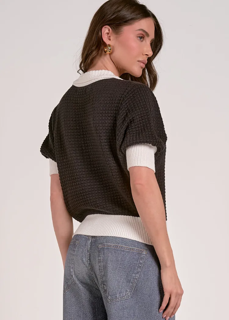 Elan Margo S/S Sweater - Black/ White