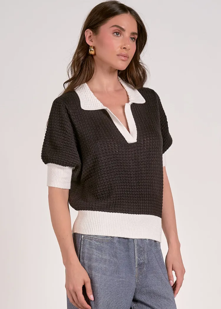 Elan Margo S/S Sweater - Black/ White