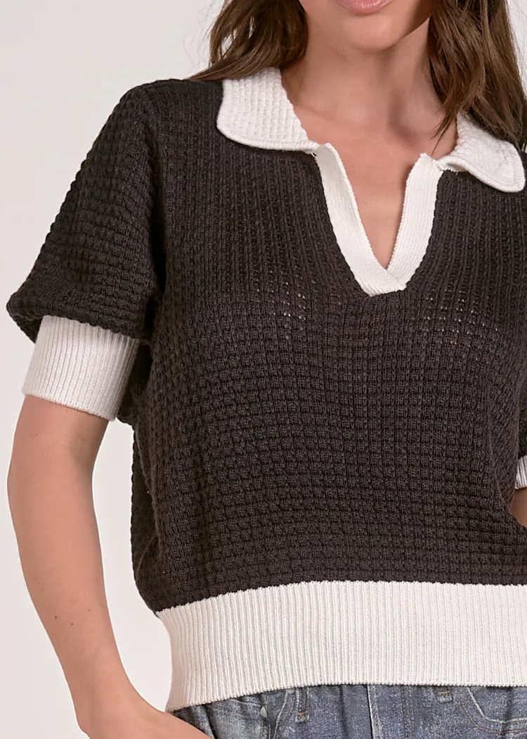 Elan Margo S/S Sweater - Black/ White