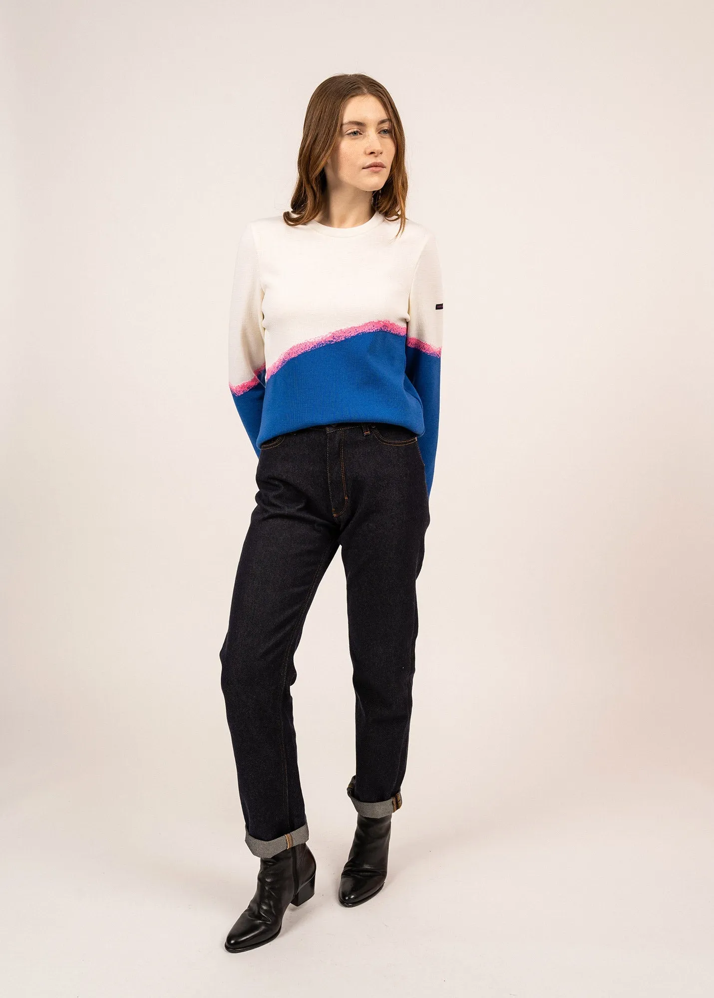 Espelette multicolour jumper - in wool (GITANE/ROSE FLUO/BLANC)