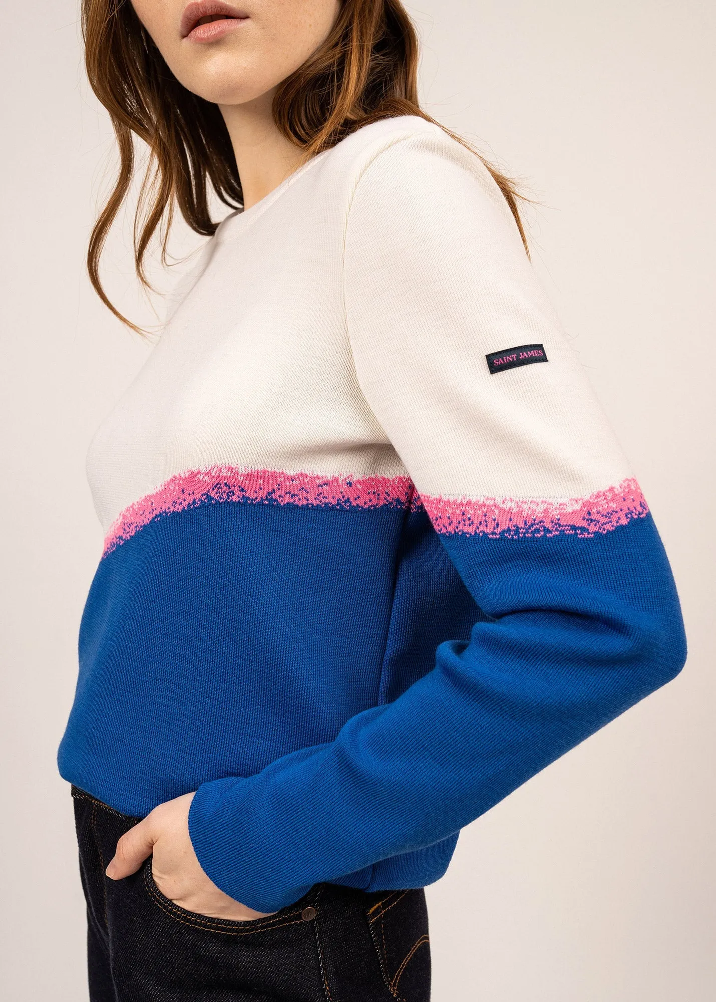 Espelette multicolour jumper - in wool (GITANE/ROSE FLUO/BLANC)